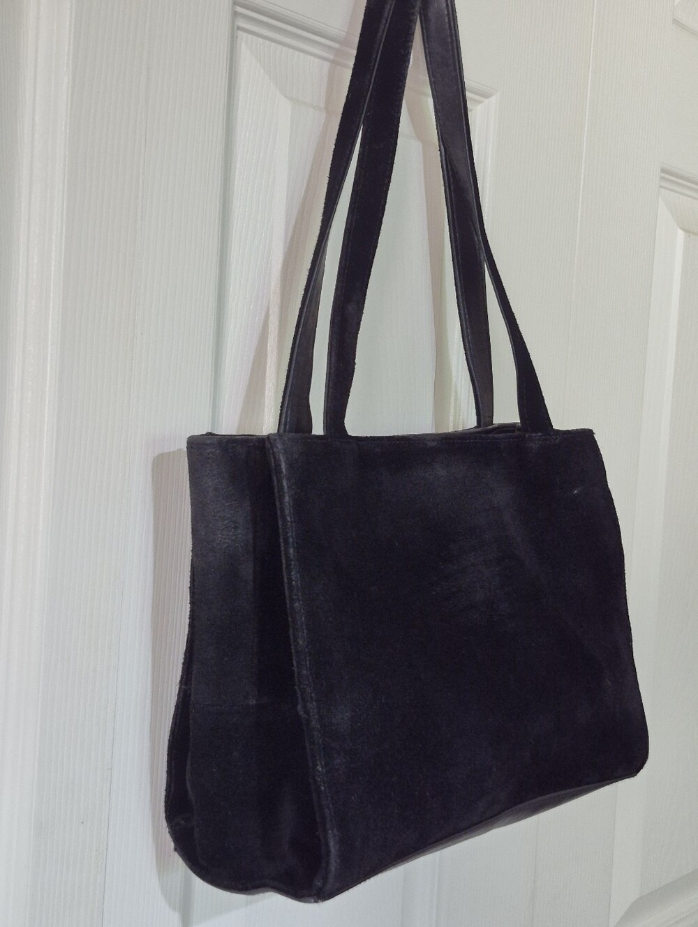 Genuine suede black leather shoulder bag
